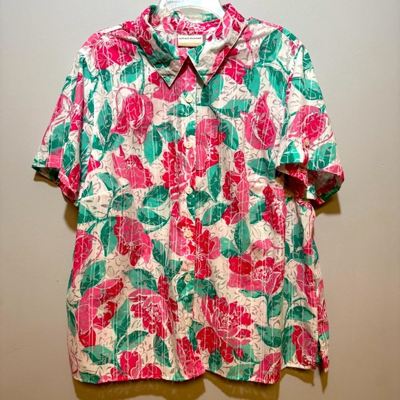 Alfred Dunner Pink and Green Casual Button Down Shirt. Size 18W - Picture 1 of 8